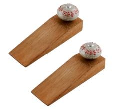 2 Pieces Red Embossed Crackle Ceramic Wooden Door Stopper